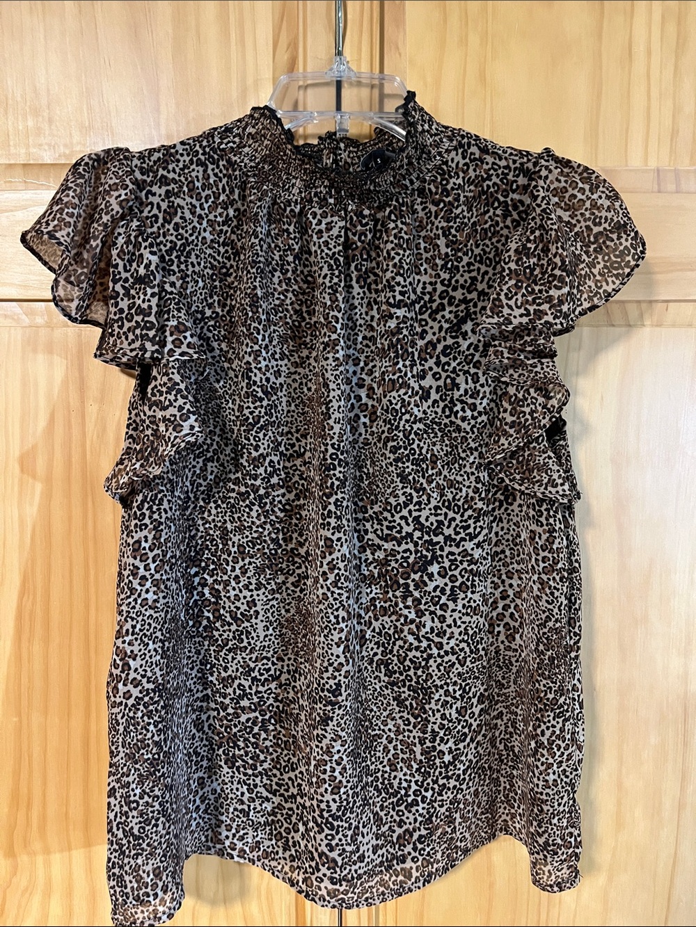 1. State Leopard Ruffle Mock-Neck Blouse - Brown/Black